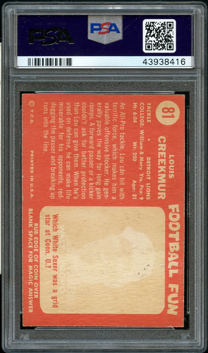 1958 Topps FB Card # 81 Lou Creekmur Detroit Lions HOF PSA NM-MT 8 (MGD2)