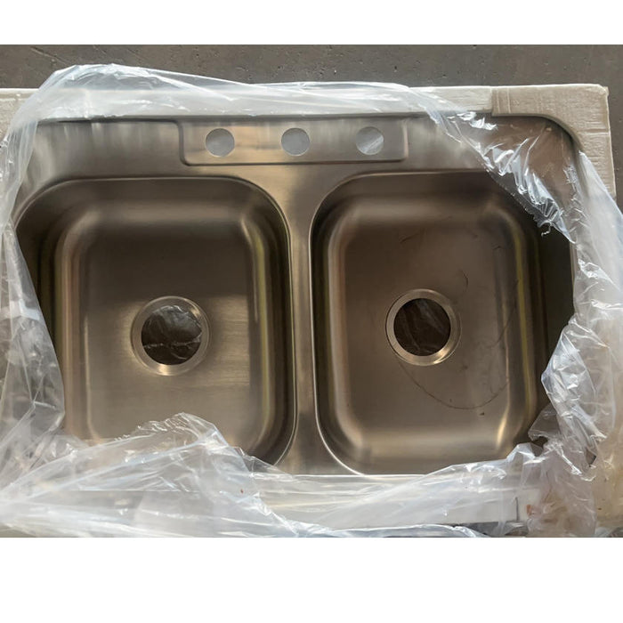 A6512, 3-Hole Drop-in Double Bowl Gauge Stainless Steel Kitchen Sink (Brand new but no box) &