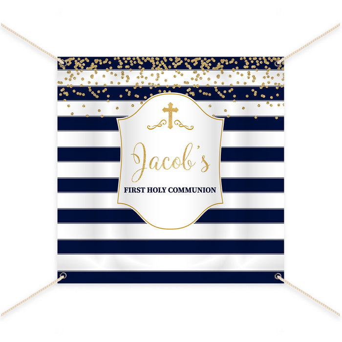 Burgundy Gold First Communion Backdrop, Striped Photo Booth (Printed or Printable File)
