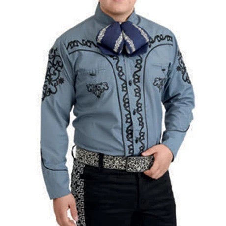 Camisa Charra Azul Gris para Hombre | Importada de México