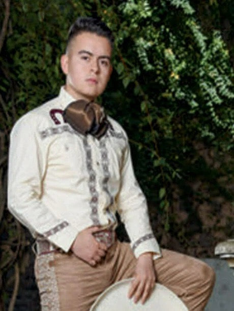 Camisa Charra Blanca con Café para Hombre | Importada de México
