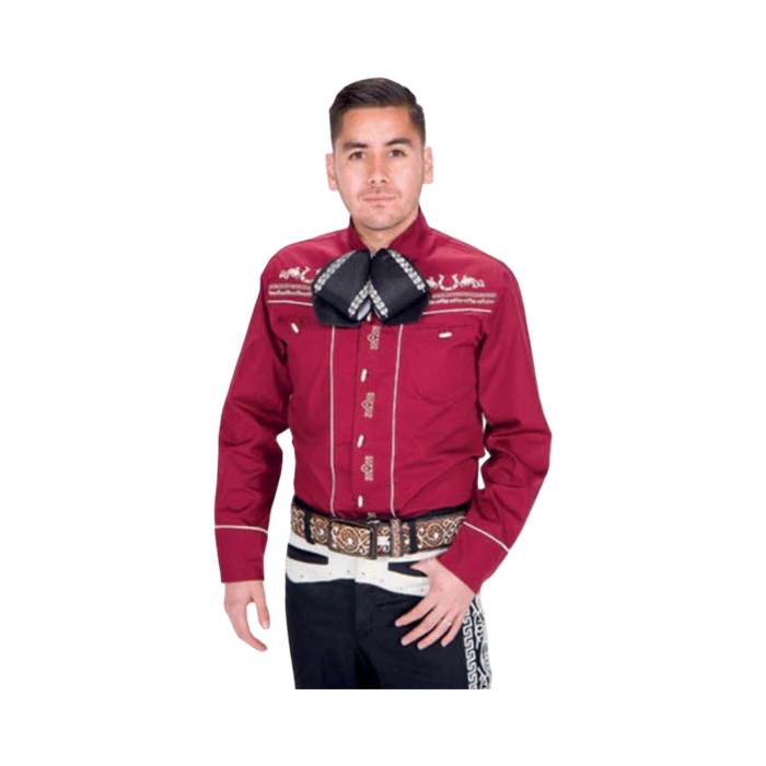 Camisa charra infantil color vino, ropa mexicana tradicional para niños ideal para trajes charros y eventos culturales.