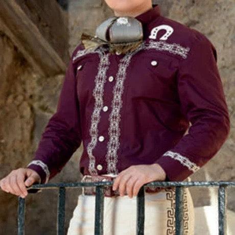 Camisa Charra Vino con Blanco para Hombre | Importada de México