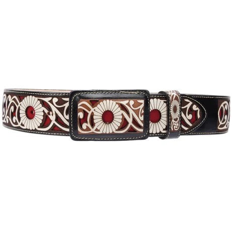 Cinto Vaquero Vino Corte Láser con Flores para Hombre