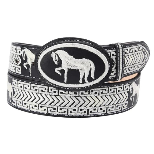 Cinto Charro Para Hombre Negro con Blanco de Caballo