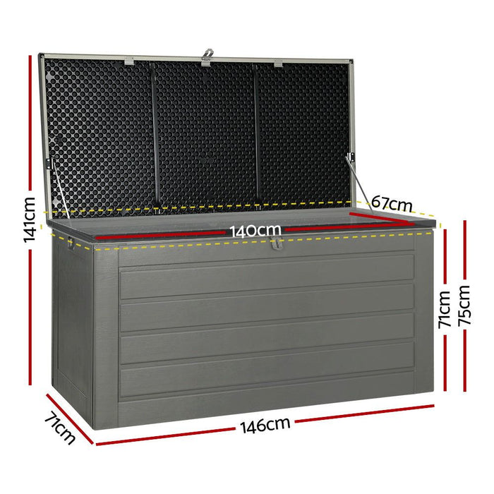 Gardeon Outdoor Storage Box 680L Container Lockable Garden Bench Tool Shed Black -Home Living Store - -