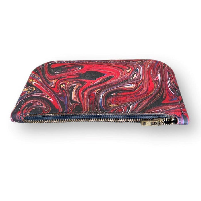 Hand Dipped Ink Art Red Black Leather Zipper Pouch Wallet Purse Women's Men's - Mother Road Customs