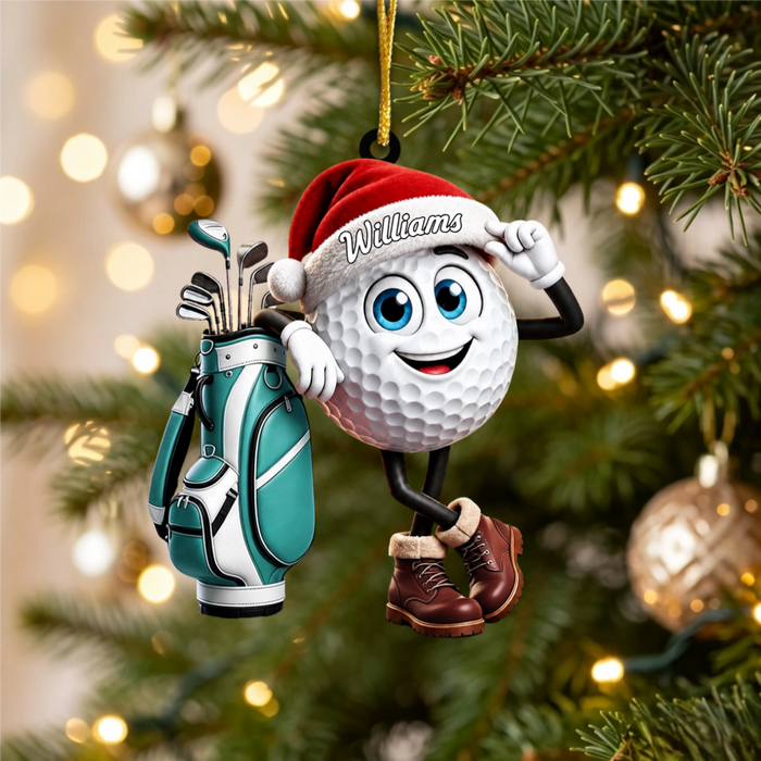 Leaning On The Golf Bag β Personalized Cute Golf Ball Mascot Christmas Hanging Ornament | Gift For Golf Lovers