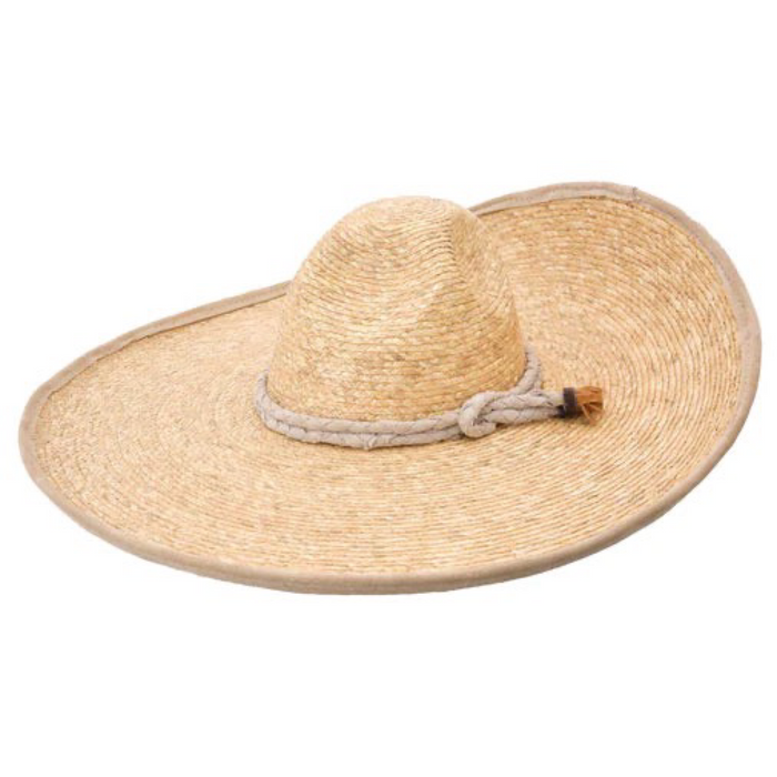 A traditional Mexican charro sombrero hat with a wide brim and a decorative band.