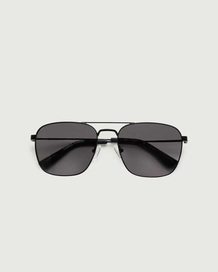 Charcoal Polarized::Val Sunglasses pilot black metal top