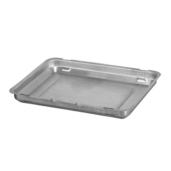 Unold Wasserwanne für BARBECUE-GRILL 58550 + 58565: Rechteckige Metallwanne mit flachen Seiten und abgerundeten Ecken, abgebildet auf weißem Hintergrund.