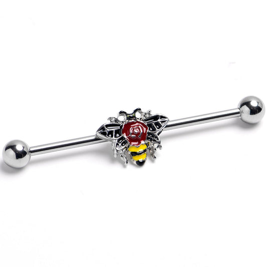 14G 1 /12 Buzzing Bee Rose Flower Industrial Barbell