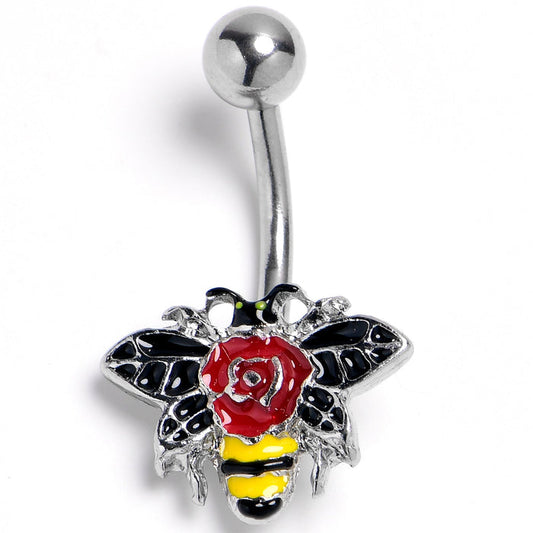 14G 3/8 Buzzing Bee Rose Flower Belly Ring