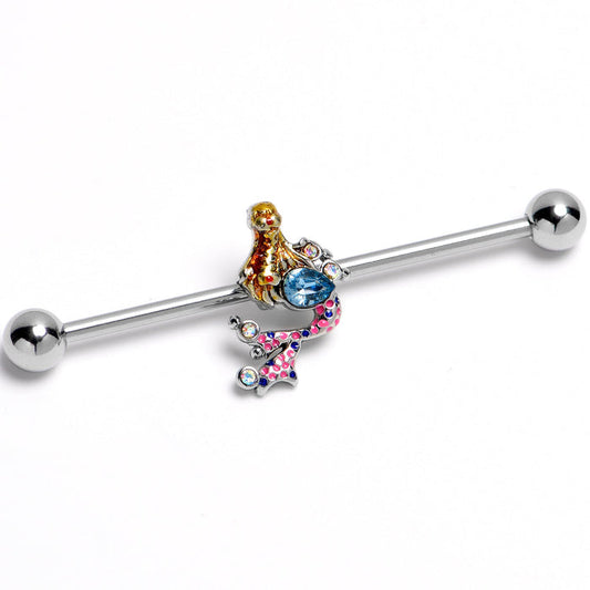 14G Abstract Mermaid Industrial Barbell 38mm