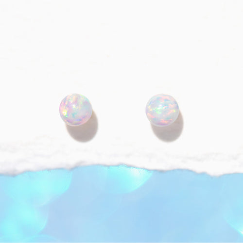 14k Solid Gold Tiny Opal Stud Earrings