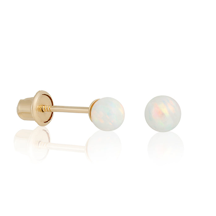 14k Solid Gold Tiny Opal Stud Earrings