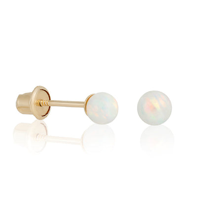 14k Solid Gold Tiny Opal Stud Earrings