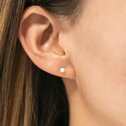 14k Solid Gold Tiny Opal Stud Earrings