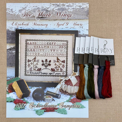 1897 Schoolhouse Samplers - She Hath Wings: Elizabeth Mounsey ~ Aged 9 Years -  Physical Chart and/or Roxy Floss