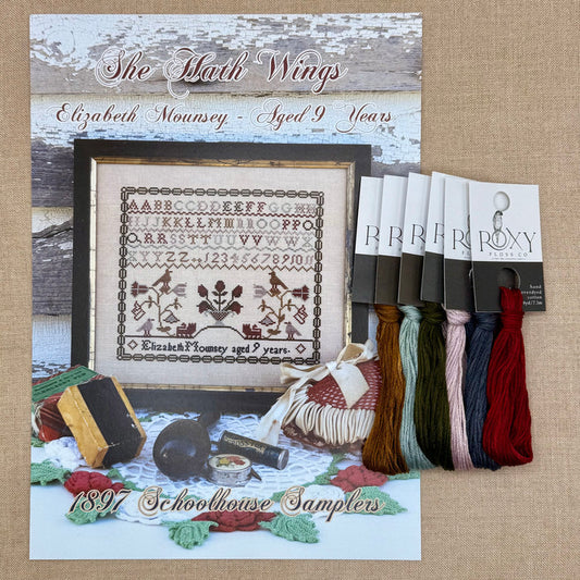 1897 Schoolhouse Samplers - She Hath Wings: Elizabeth Mounsey ~ Aged 9 Years -  Physical Chart and/or Roxy Floss