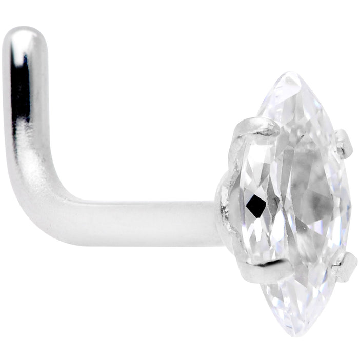 18G 1/4 Clear CZ Gem Ellipse L Shape Nose Ring