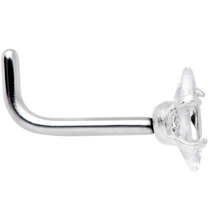 18G 1/4 Clear CZ Gem Ellipse L Shape Nose Ring