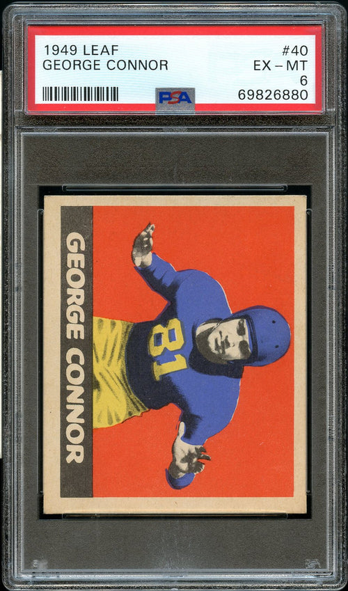 1949 Leaf FB Card # 40 George Connor Chicago Bears HOF PSA EX-MT 6 (MGD2)