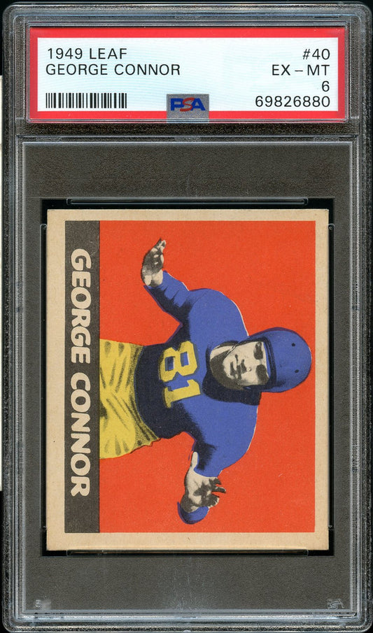 1949 Leaf FB Card # 40 George Connor Chicago Bears HOF PSA EX-MT 6 (MGD2)
