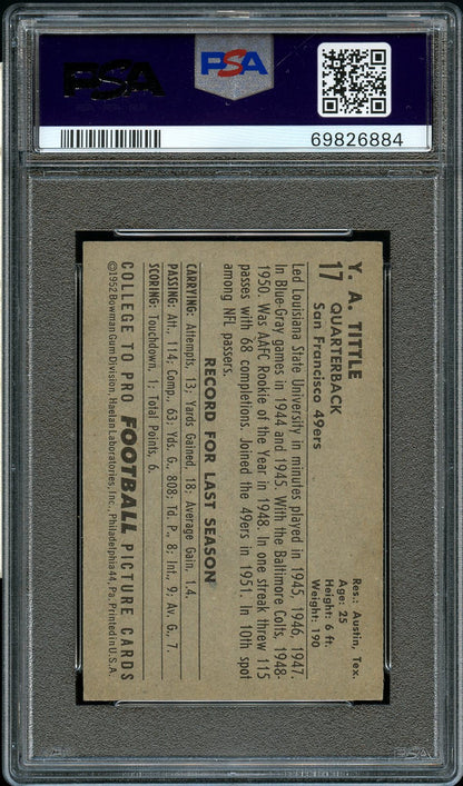1952 Bowman Small FB Card # 17 Y.A. Tittle San Francisco 49ers HOF PSA VG-EX 4 (MGD2)