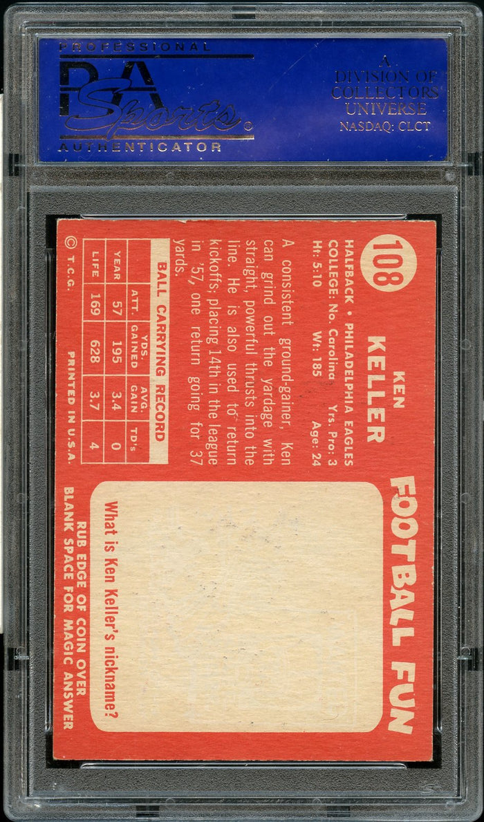 1958 Topps FB Card #108 Ken Keller Philadelphia Eagles PSA NM-MT 8 (MGD2)