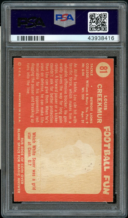 1958 Topps FB Card # 81 Lou Creekmur Detroit Lions HOF PSA NM-MT 8 (MGD2)