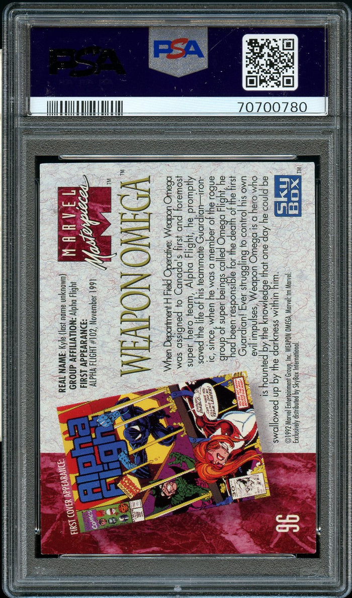 1992 Skybox Marvel Masterpieces Card # 96 Weapon Omega PSA MINT 9 (MGD2)