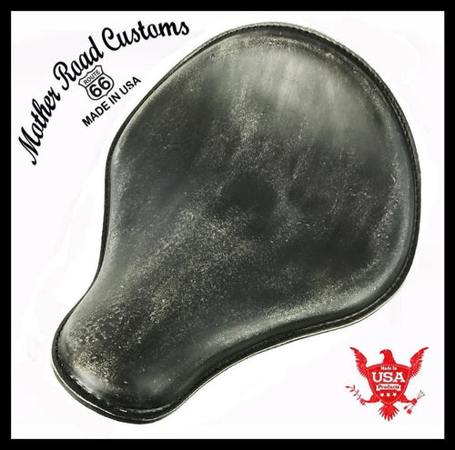 2017-2026 Triumph Bonneville Bobber 13x15" Black Distressed Leather Solo Saddle - Mother Road Customs