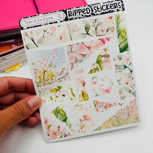 Spring Flowers Torn Paper Sticker Sheet