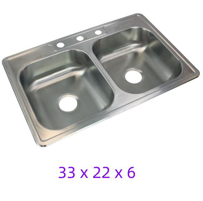 A6512， 3-Hole Drop-in  Double Bowl Gauge Stainless Steel Kitchen Sink   (Brand new but no box)  &