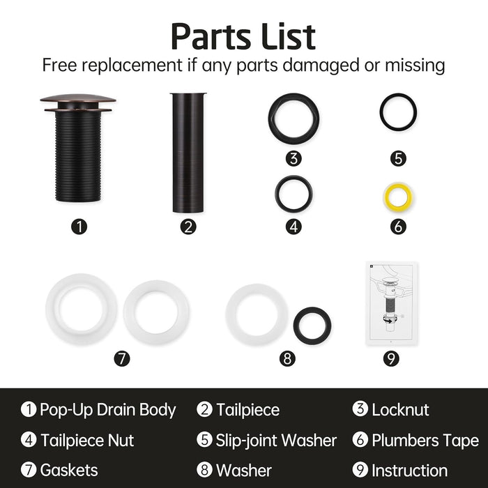 A6900.  Bathroom Sink Drain, Pop Up Drain Stopper JH3309K &