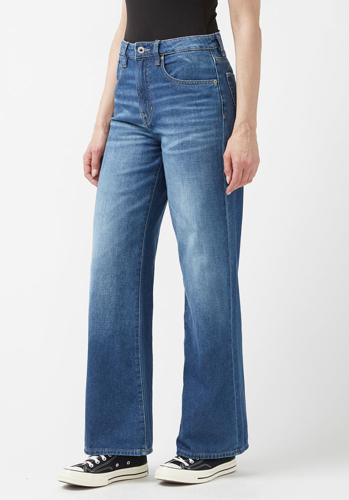Buffalo Women Jeans Navy Denim Denim Pants Rigid High Rise Wide Leg Fit