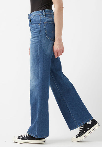 Buffalo Women Jeans Navy Denim Denim Pants Rigid High Rise Wide Leg Fit