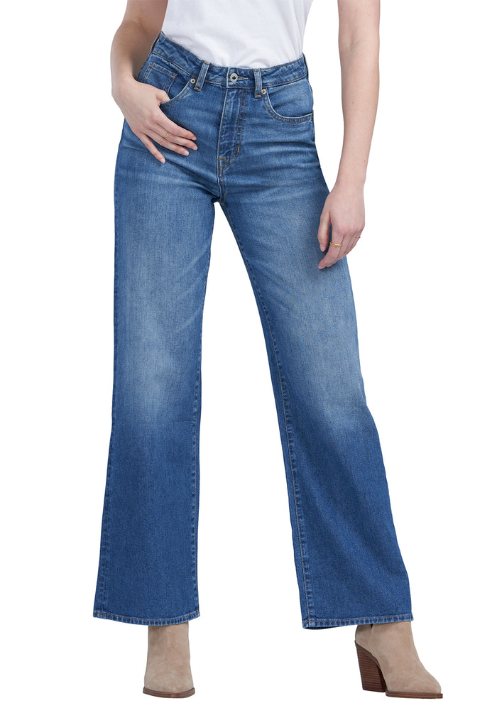 Buffalo Women Jeans Navy Denim Denim Pants Rigid High Rise Wide Leg Fit