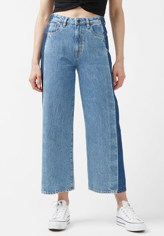 Buffalo Women Jeans Navy Denim Denim Pants Rigid High Rise Cropped Wide Leg Fit