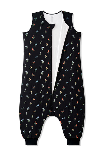 Black Adult Sleep Bag Walker in Wildflower print with zipper on a white background
