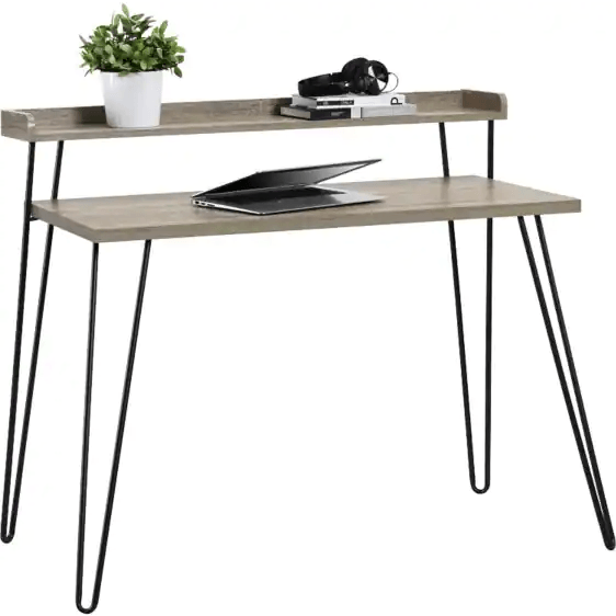 Ameriwood Home Haven Retro Computer Desk with Riser - Gray Oak | 9881096COMUK (7015649378492)