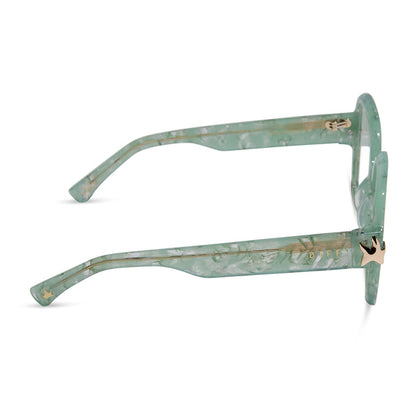 disney princess x diff eyewear ariel square prescription glasses in a green pearl frame side view