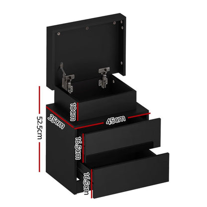 Artiss Bedside Table LED 2 Drawers Lift-up Storage - COLEY Black -Home Living Store - -