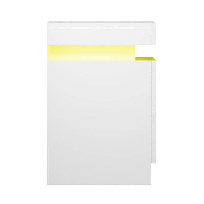 Artiss Bedside Table LED 2 Drawers Lift-up Storage - COLEY White -Home Living Store - -