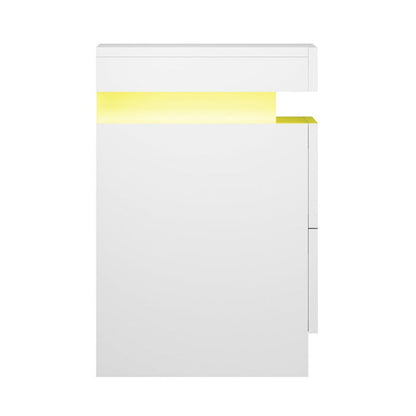 Artiss Bedside Table LED 2 Drawers Lift-up Storage - COLEY White -Home Living Store - -