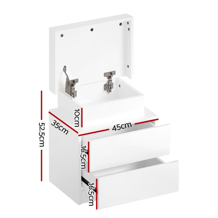 Artiss Bedside Table LED 2 Drawers Lift-up Storage - COLEY White -Home Living Store - -