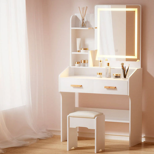 Artiss Dressing Table Set Stool Led White Doria -Home Living Store - -