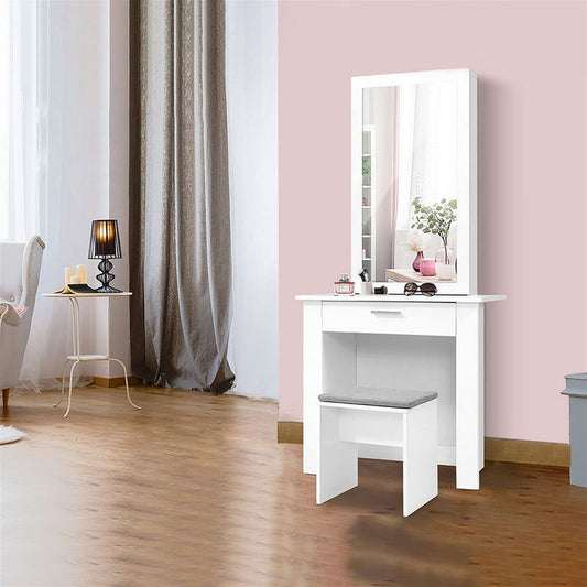 Artiss Dressing Table Stool Set Sliding Mirror White Demi -Home Living Store - -