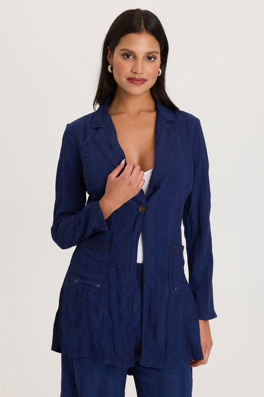 XCVI Barron Textured Stripe Long Blazer